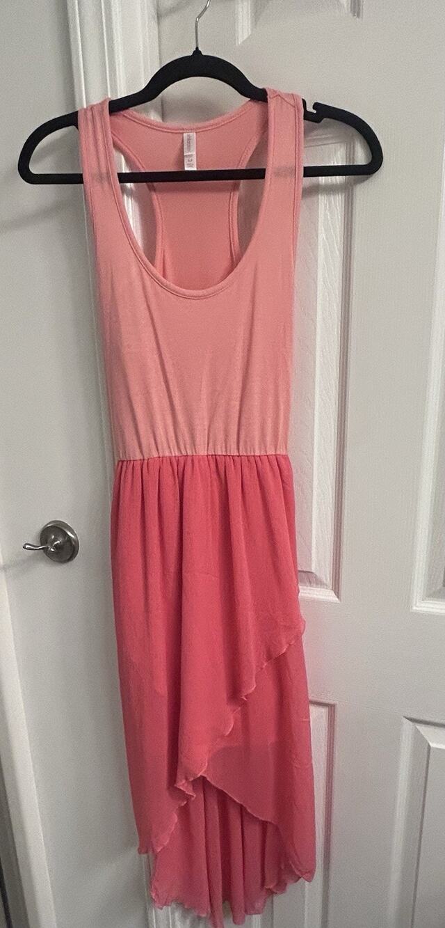 Xhilaration S/P Coral Pink Hi-Low Maxi Dress Layered Ruffle Tie Back